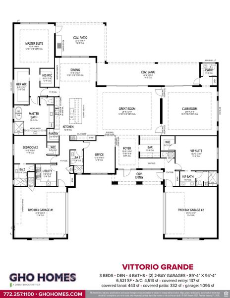 2D floor plan layout for the Vittorio Grande by GHO Homes in Tesoro Club, Port St. Lucie, FL (Image 3).