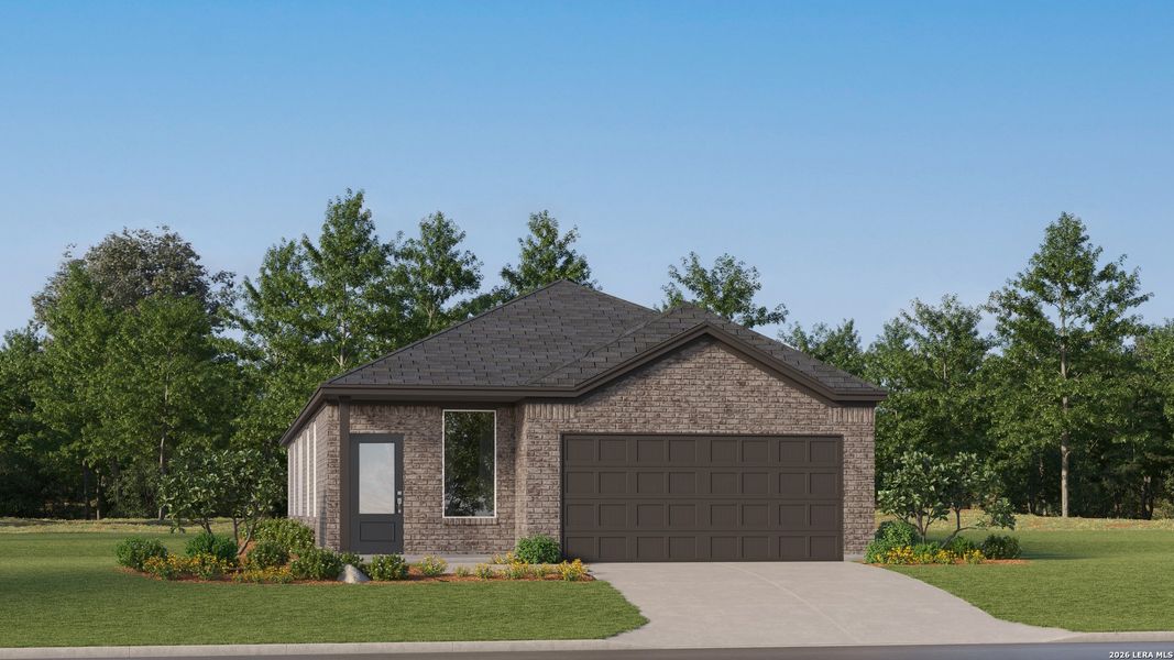 Front exterior of a new home in Pleasanton Meadows, Pleasanton, TX, highlighting curb appeal (Image 21).