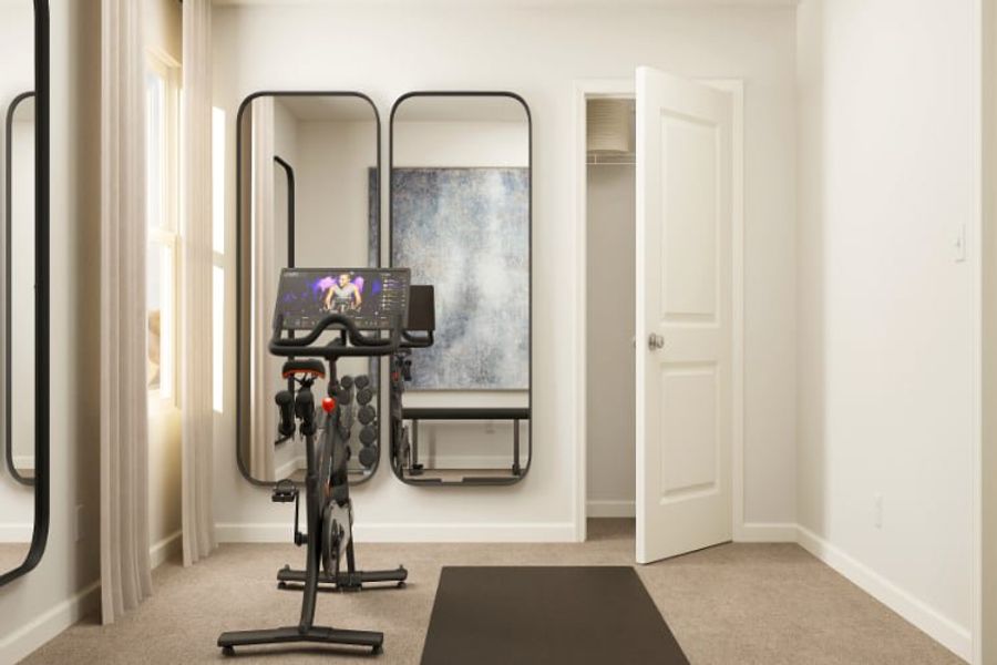 A room with a treadmill and a treadmill.