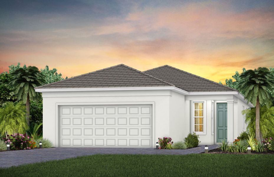 Front exterior of a new home in Harbor Isle, Vero Beach, FL, highlighting curb appeal (Image 10).