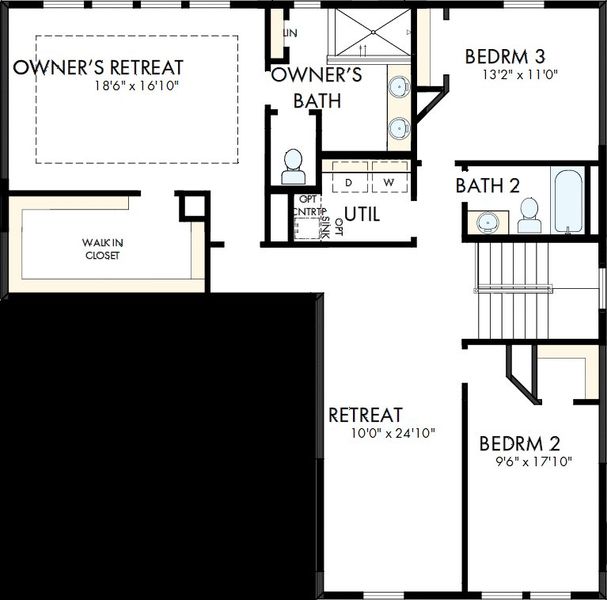 2D floor plan layout of this home in Nexton - Midtown - The Village Collection, Summerville, SC (Image 3).