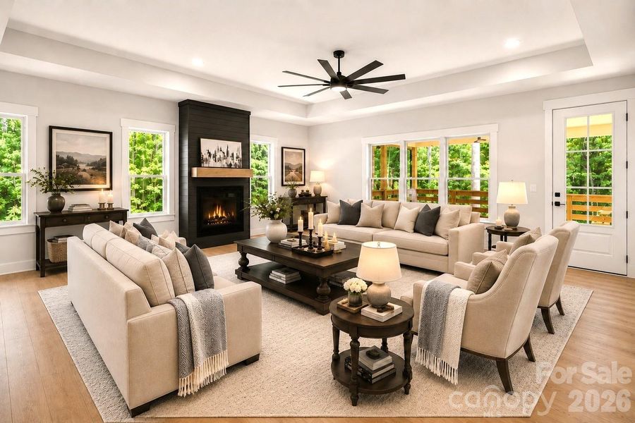 Spacious Den virtually staged. (Fireplace comes with home.)