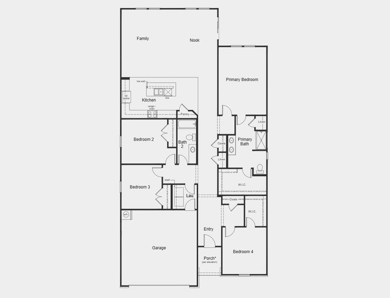 2D floor plan layout for the 2239 by KB Home in Wellington Pointe Classic, Monroe, NC (Image 3). 2D floor plan layout for the 2239 by KB Home in Wellington Pointe Classic, Monroe, NC (Image 3).