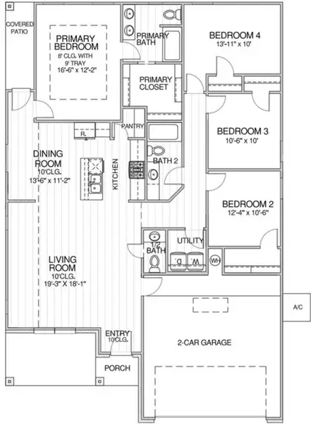 2D floor plan layout for the Redwood by Home Creations in Hill & Dale Ranch, Splendora, TX (Image 3). 2D floor plan layout for the Redwood by Home Creations in Hill & Dale Ranch, Splendora, TX (Image 3).