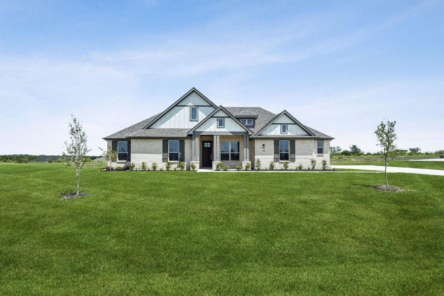Front exterior of a new home in Ellis Ranch Estates, Waxahachie, TX, highlighting curb appeal (Image 20).