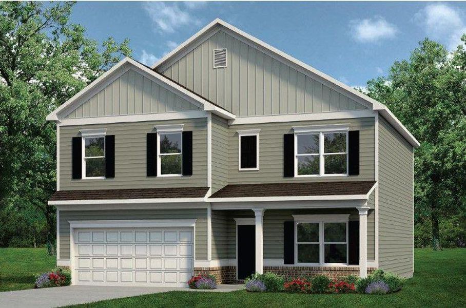 Front exterior of a new home in Hawks View, Ringgold, GA, highlighting curb appeal (Image 1).