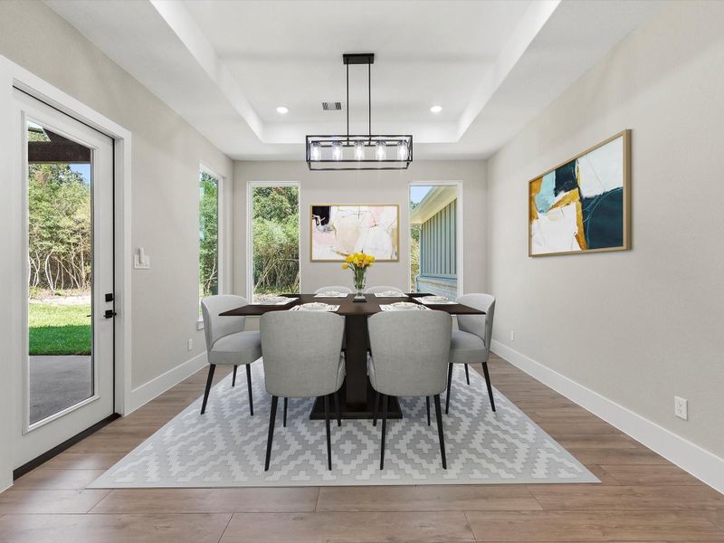 Virtually staged single breakfast/dining area with windows creating ample natural light. Virtually staged single breakfast/dining area with windows creating ample natural light.