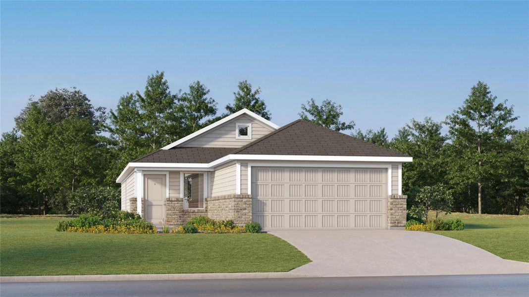 Front exterior of a new home in Sweetgrass Village, Crosby, TX, highlighting curb appeal (Image 1). Front exterior of a new home in Sweetgrass Village, Crosby, TX, highlighting curb appeal (Image 1).