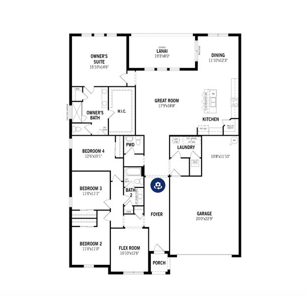 2D floor plan layout for the Dahlia by Mattamy Homes in Waterbrooke, Clermont, FL (Image 4).