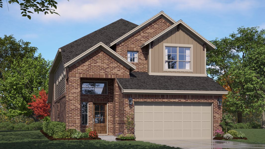 Front exterior of a new home in The Woodlands Hills, Willis, TX, highlighting curb appeal (Image 19).