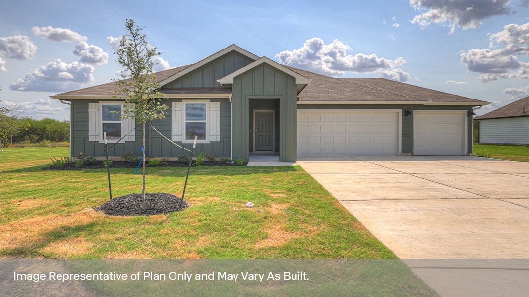 Front exterior of a new home in Hartland Ranch, Lockhart, TX, highlighting curb appeal (Image 2).