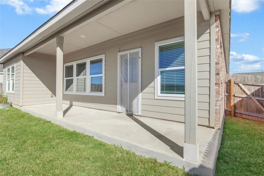Exterior details and patio area of a home in Navarro Ranch: Classic Collection, Seguin (Image 4).