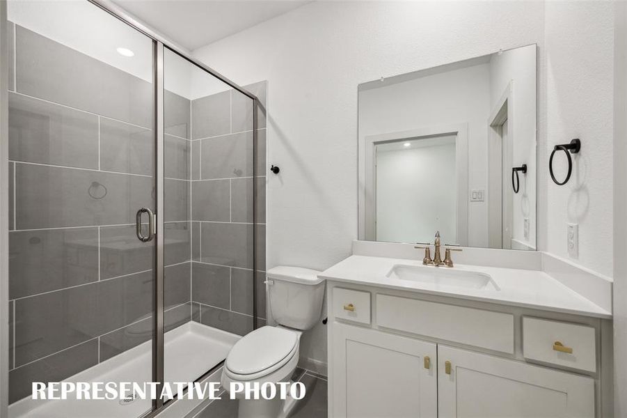 Guests will feel right at home in either of the beautifully finished guest baths.  REPRESENTATIVE PHOTO