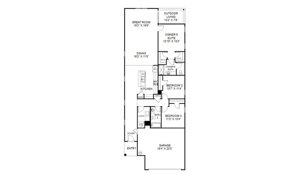 2D floor plan layout for the Alden by Holiday Builders in Mahogany At Jubilee, Milton, FL (Image 3).