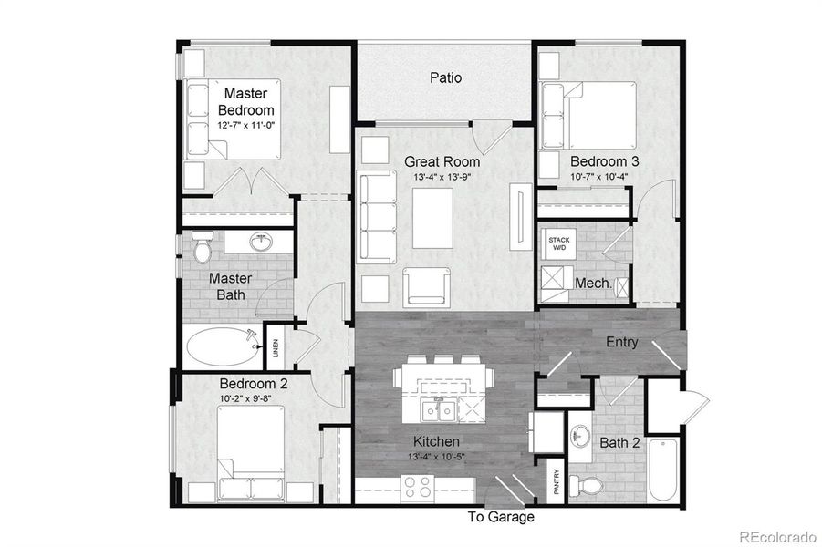 2D floor plan layout of this home in Gateway Commons, Denver, CO (Image 3).