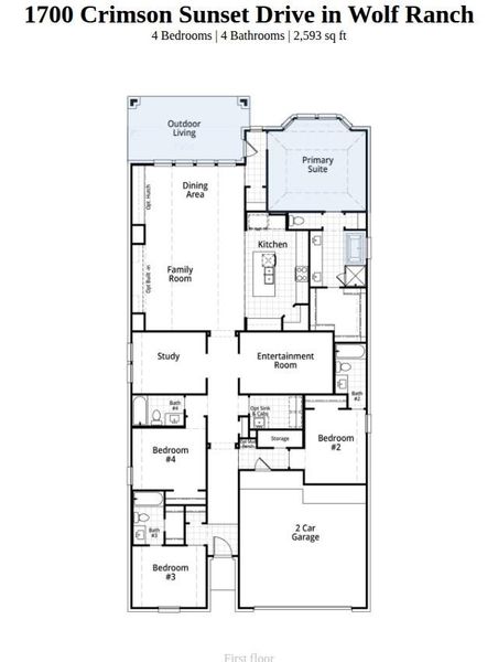 2D floor plan layout of this home in Wolf Ranch, Georgetown, TX (Image 4).
