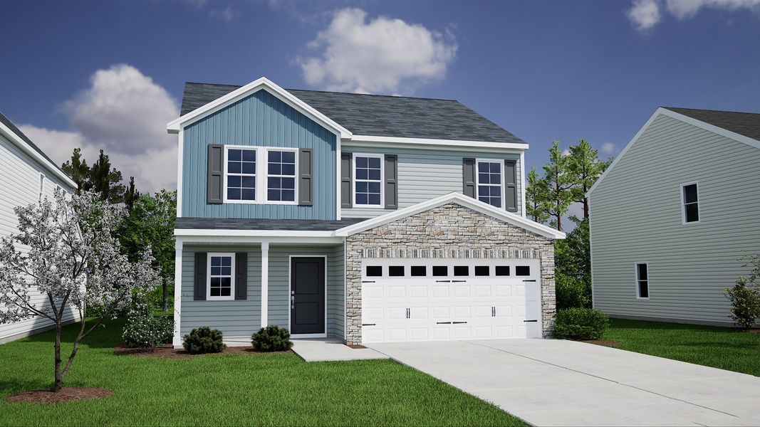 Representative exterior photo of a completed home built from the Rutherford - Genesis Value Collection by Mungo Homes in Hidden Springs, Lexington, SC (Image 6). Representative exterior photo of a completed home built from the Rutherford - Genesis Value Collection by Mungo Homes in Hidden Springs, Lexington, SC (Image 6).