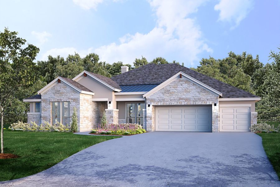 Representative exterior photo of a completed home built from the Opal by Giddens Homes in Riverstone, Georgetown, TX (Image 19).