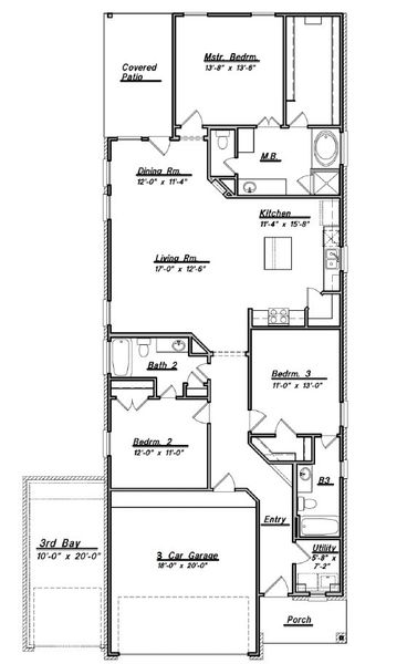 2D floor plan layout for the Floor Plan 1784 by Colina Homes in Tidwell Lakes, Houston, TX (Image 7).