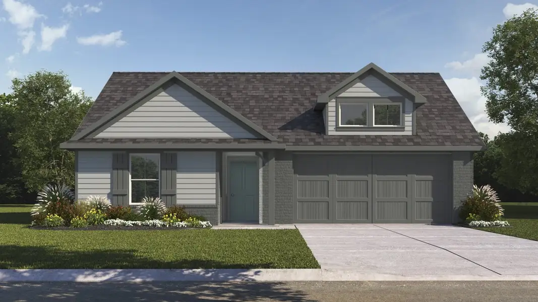 Front exterior of a new home in Blaire Lake, Tyler, TX, highlighting curb appeal (Image 1). Front exterior of a new home in Blaire Lake, Tyler, TX, highlighting curb appeal (Image 1).