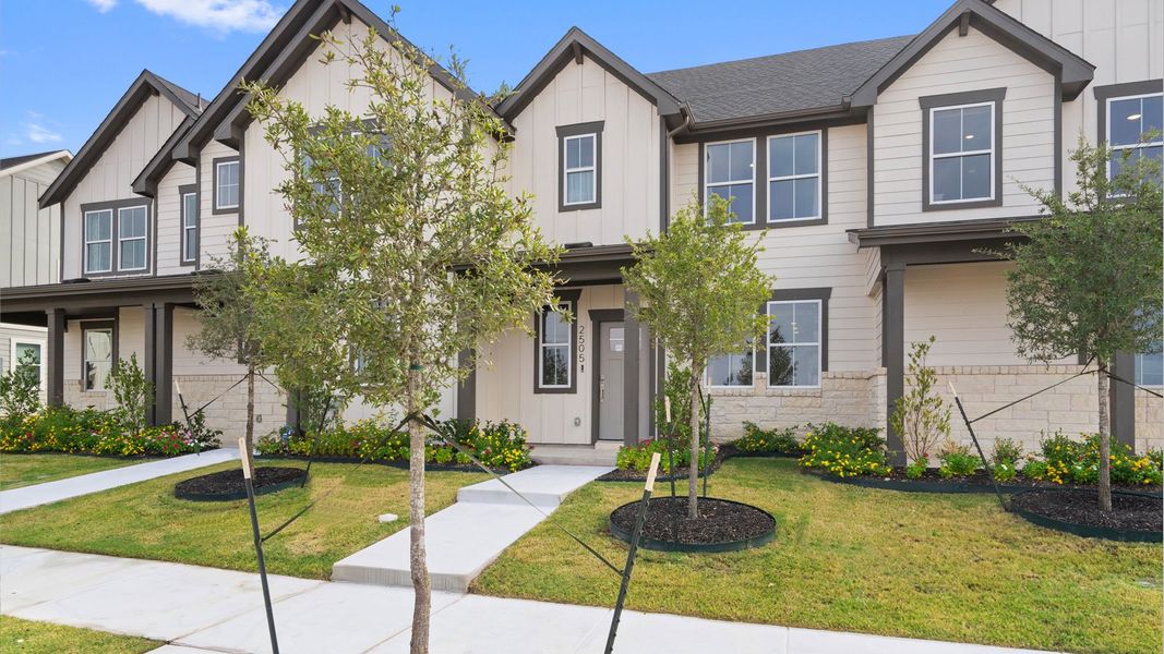 Front exterior of a new home in Avery Centre, Round Rock, TX, highlighting curb appeal (Image 23).