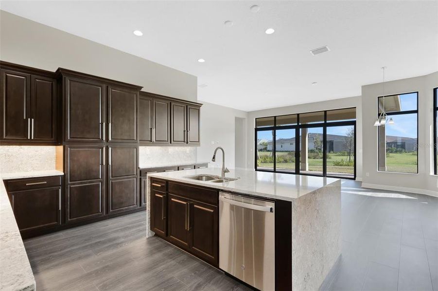 Kitchen island overlooking the family room.