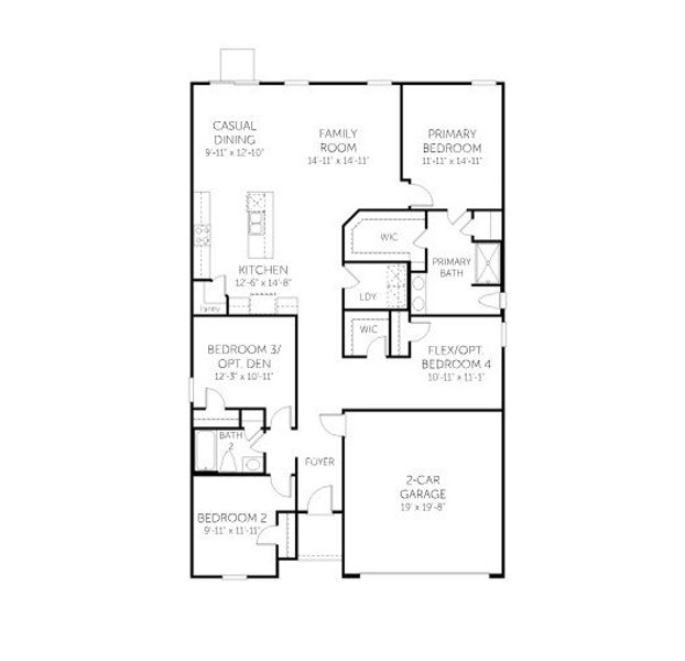 2D floor plan layout for the Venture - Single Family Homes by Dream Finders Homes in Briargate, Fountain Inn, SC (Image 3).