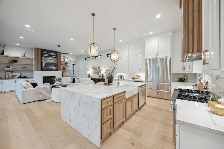 The kitchen has stunning Cambria quartz countertops.