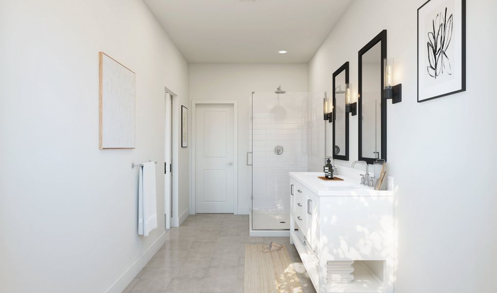 Primary bath with glass shower enclosure