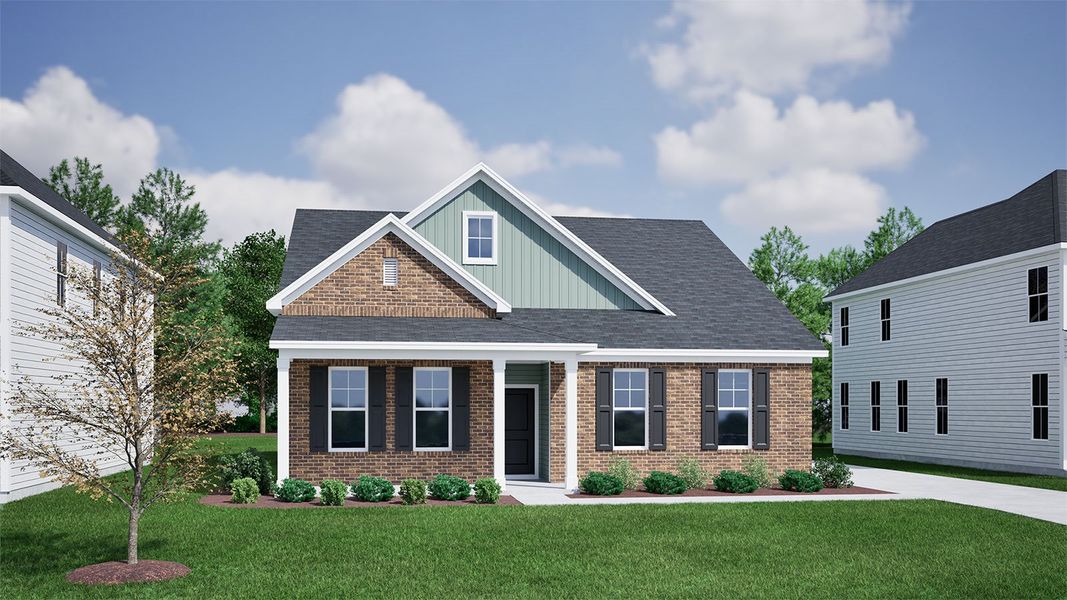 Representative exterior photo of a completed home built from the Elliott - Vanguard Collection by Mungo Homes in Ovation at Sweetbrier, Durham, NC (Image 21).