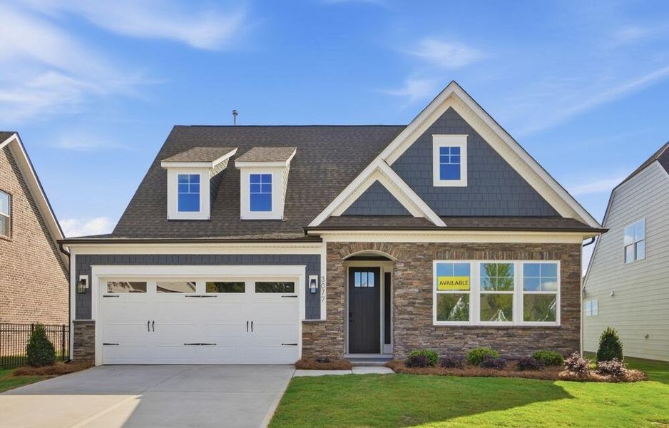 Front exterior of a new home in Founders Landing | 55+ Community, Gastonia, NC, highlighting curb appeal (Image 2). Front exterior of a new home in Founders Landing | 55+ Community, Gastonia, NC, highlighting curb appeal (Image 2).