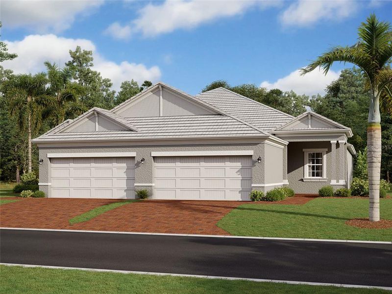 Front exterior of a new home in Sweetwater at Lakewood Ranch, Lakewood Ranch, FL, highlighting curb appeal (Image 1). Front exterior of a new home in Sweetwater at Lakewood Ranch, Lakewood Ranch, FL, highlighting curb appeal (Image 1).
