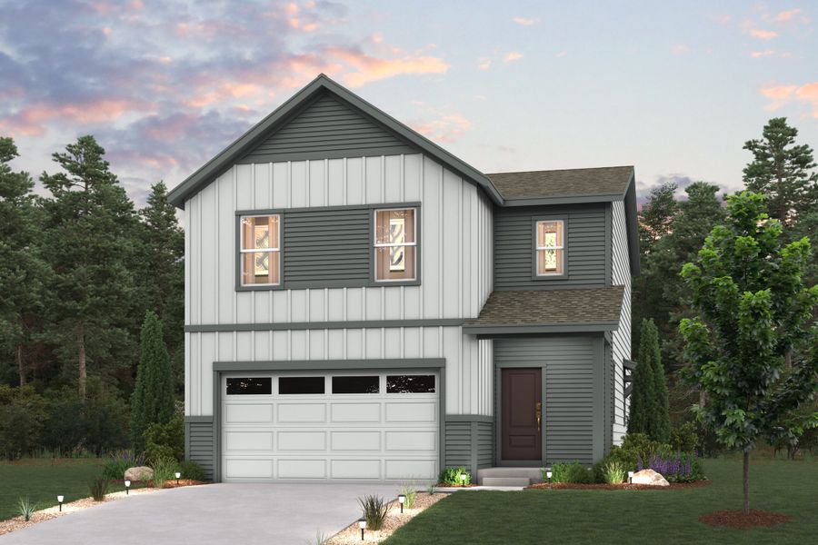 Front exterior of a new home in Legato, Commerce City, CO, highlighting curb appeal (Image 1). Front exterior of a new home in Legato, Commerce City, CO, highlighting curb appeal (Image 1).