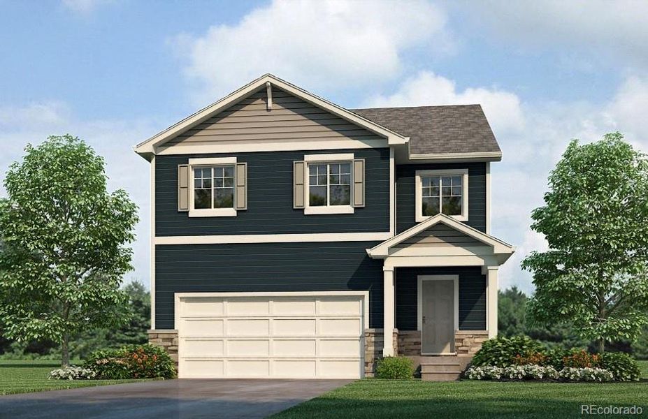 Front exterior of a new home in The Ridge at Lorson Ranch, Colorado Springs, CO, highlighting curb appeal (Image 1).