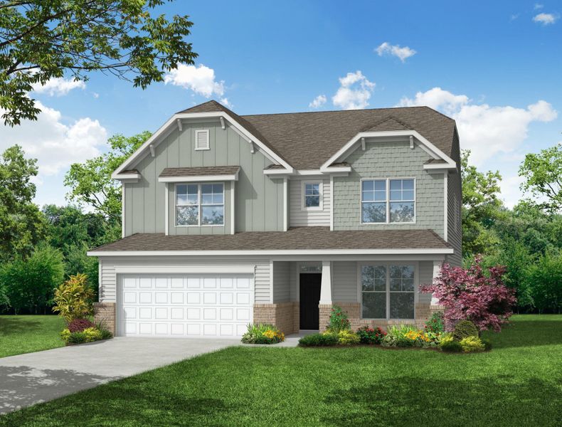 Front exterior of a new home in Waterford Commons, Rock Hill, SC, highlighting curb appeal (Image 1).
