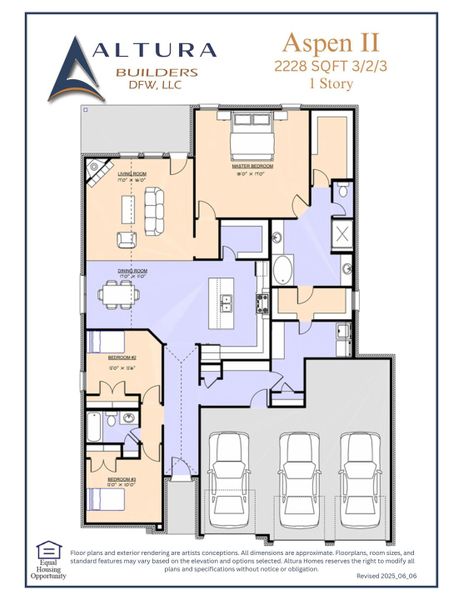 2D floor plan layout for the Aspen II by Altura Homes in Forest Ridge Estates, Greenville, TX (Image 3).