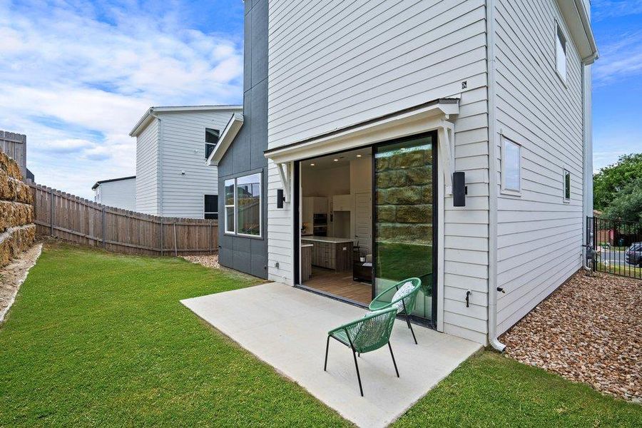 Exterior details and patio area of a home in Agave, Austin (Image 3).