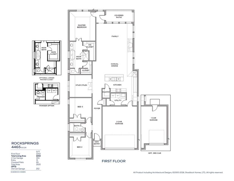 2D floor plan layout for the Rocksprings - SH 4465 by Shaddock Homes in Devonshire, Forney, TX (Image 3).