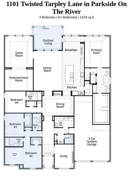 2D floor plan layout of this home in Parkside On The River, Georgetown, TX (Image 2). 2D floor plan layout of this home in Parkside On The River, Georgetown, TX (Image 2).