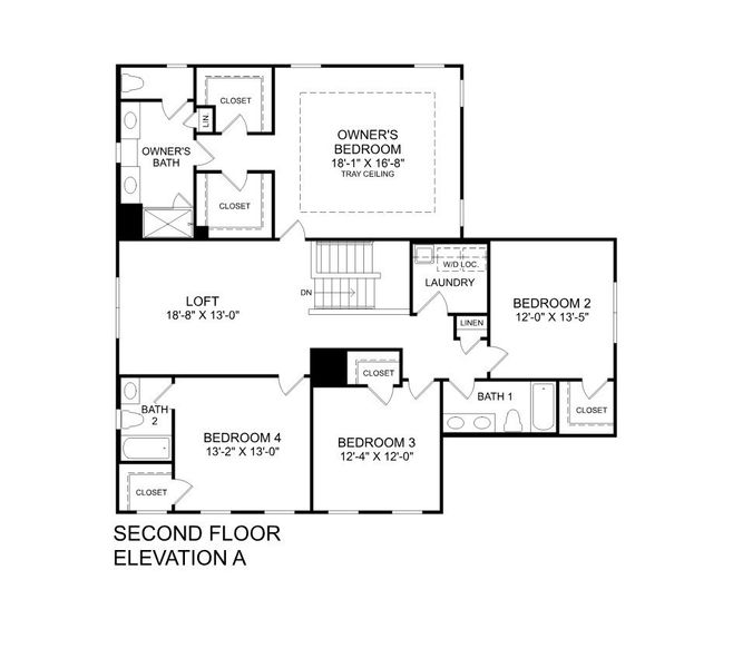2D floor plan layout for the Oak Park by Ryan Homes in Huntcliff, Fayetteville, GA (Image 4).