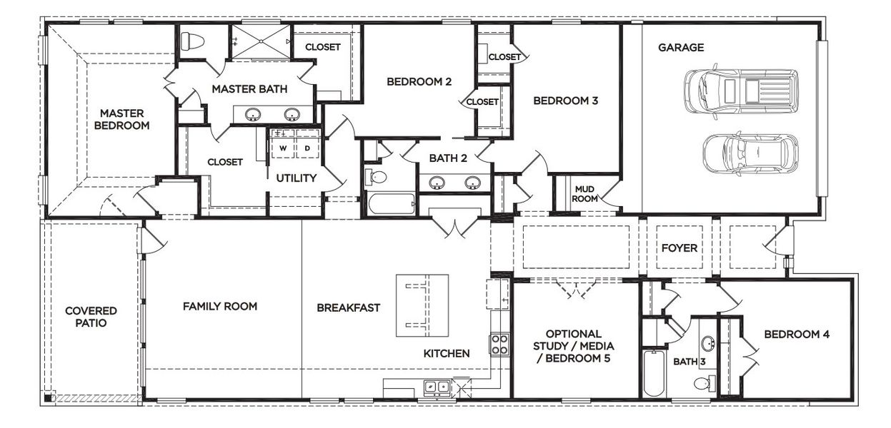 2D floor plan layout for the The Washington by McKinley Homes in River Ranch Meadows, Dayton, TX (Image 2). 2D floor plan layout for the The Washington by McKinley Homes in River Ranch Meadows, Dayton, TX (Image 2).
