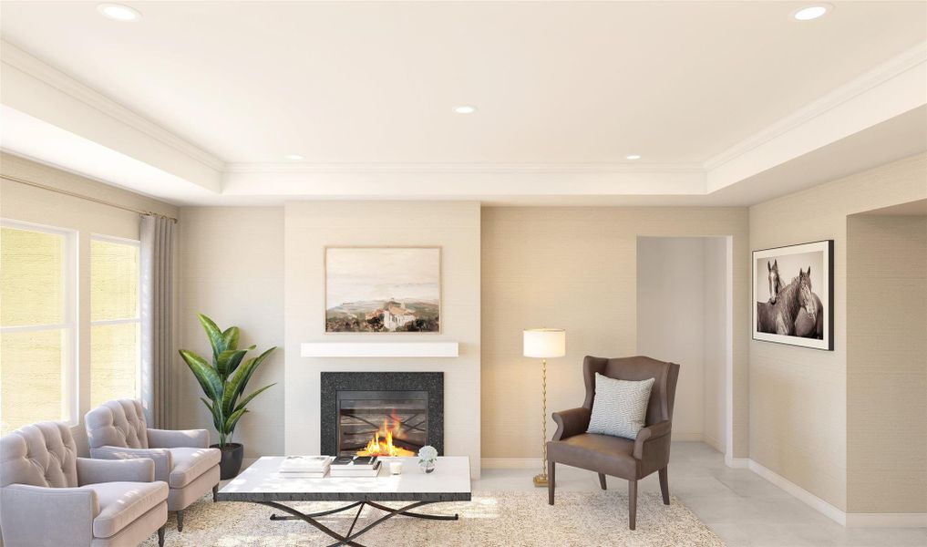 Cozy great room with fireplace (*Artist rendering used for illustration purposes only.) Cozy great room with fireplace (*Artist rendering used for illustration purposes only.)
