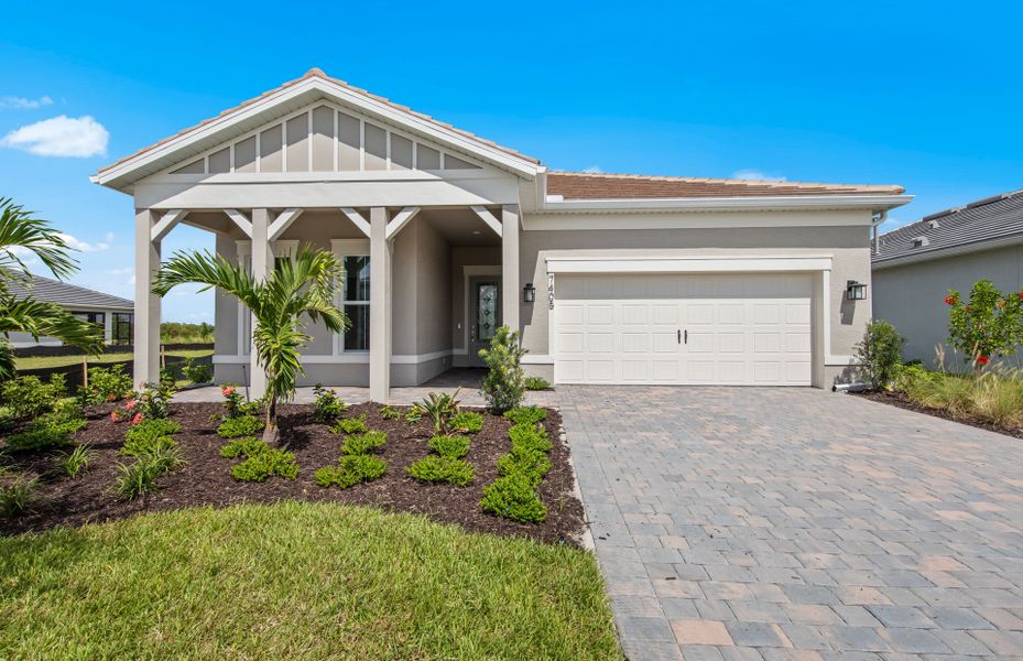 Exterior details and patio area of a home in Del Webb Oak Creek, North Fort Myers (Image 2).