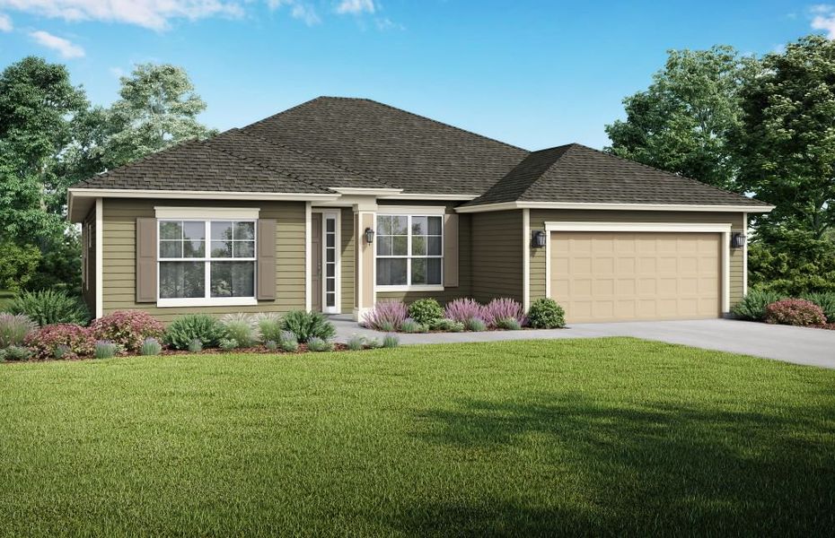 Representative exterior photo of a completed home built from the Palazzo II by SEDA New Homes in Sandy Ridge, Yulee, FL (Image 1). Representative exterior photo of a completed home built from the Palazzo II by SEDA New Homes in Sandy Ridge, Yulee, FL (Image 1).