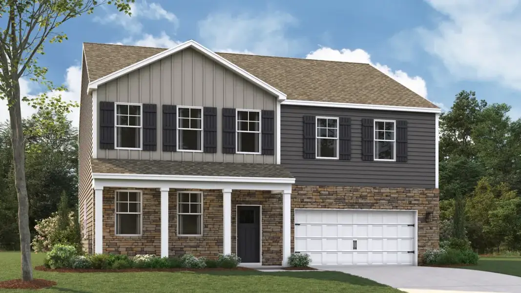 Representative exterior photo of a completed home built from the Richland by D.R. Horton in Old Shiloh, Greeneville, TN (Image 2). Representative exterior photo of a completed home built from the Richland by D.R. Horton in Old Shiloh, Greeneville, TN (Image 2).