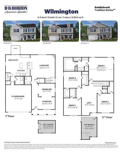 2D floor plan layout for the Wilmington by D.R. Horton in Saddlebrook, Rocky Mount, NC (Image 3). 2D floor plan layout for the Wilmington by D.R. Horton in Saddlebrook, Rocky Mount, NC (Image 3).