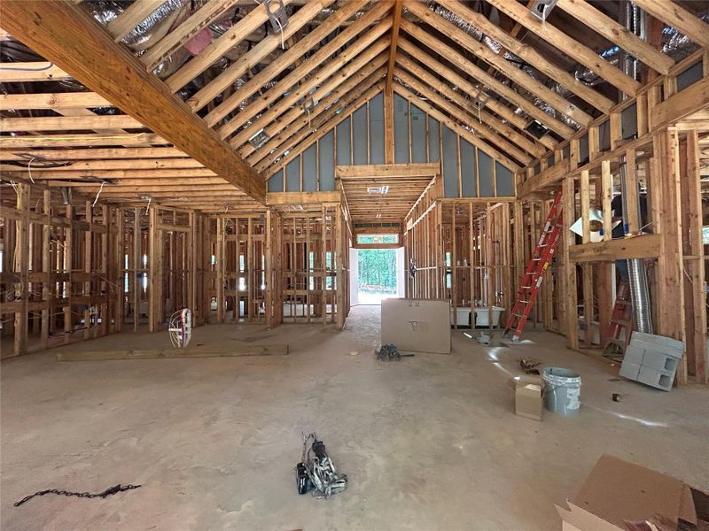 Soaring ceilings in the Generously sized open concept Family room