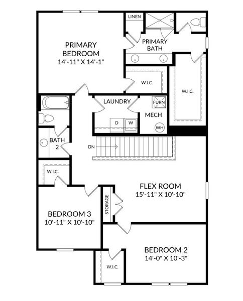 2D floor plan layout for the The Tyndall by Stanley Martin Homes in Belgrave, Lexington, SC (Image 5).