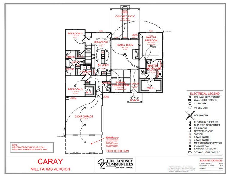 2D floor plan layout for the Caray F by Jeff Lindsey Communities in Mill Farms, Peachtree City, GA (Image 2).