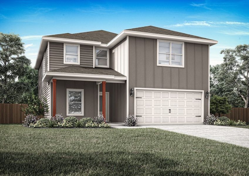 The Iris is a beautiful two-story home with a siding exterior, covered front porch and an attached garage. The Iris is a beautiful two-story home with a siding exterior, covered front porch and an attached garage.